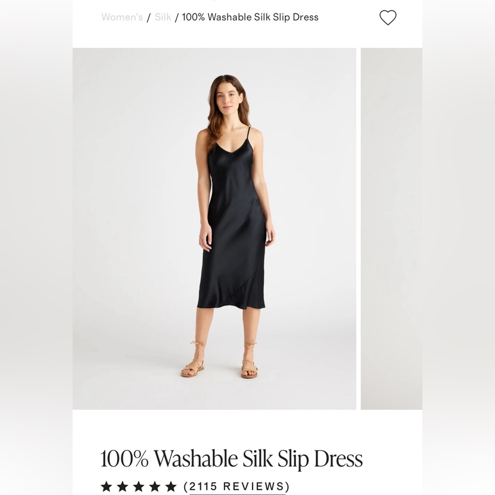 Quince silk 100% Washable Silk Slip Dress (Black)